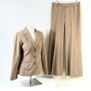 Apostrophe Pant Suit Sz 6 Brown Glen Plaid Blazer Wide Leg Trousers Professional